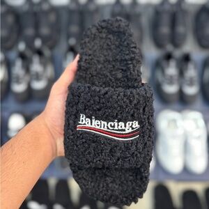 Balenciaga Black Fuzzy/Furry Slides